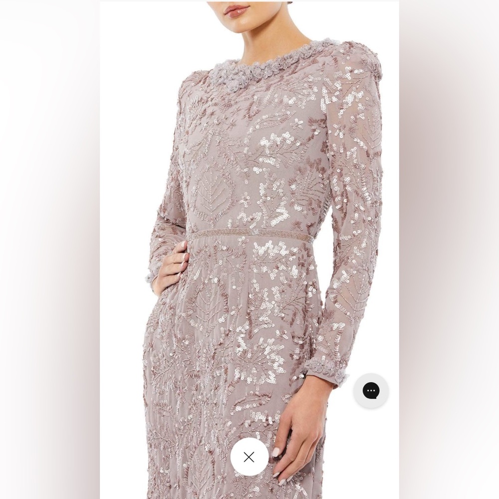 Embellished high neck puff shoulder long sleeve fitted dress - Picture 3 of 3